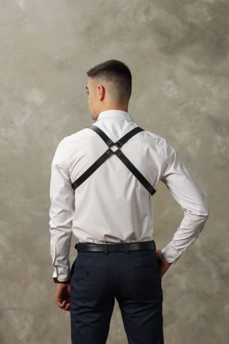 Черная мужская кожаная портупея №4 - БДСМ Арсенал - купить с доставкой в Мытищах