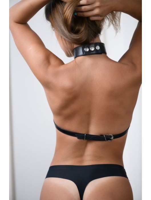 Черная кожаная сбруя с ошейником plus size из нежной кожи - БДСМ Арсенал - купить с доставкой в Мытищах