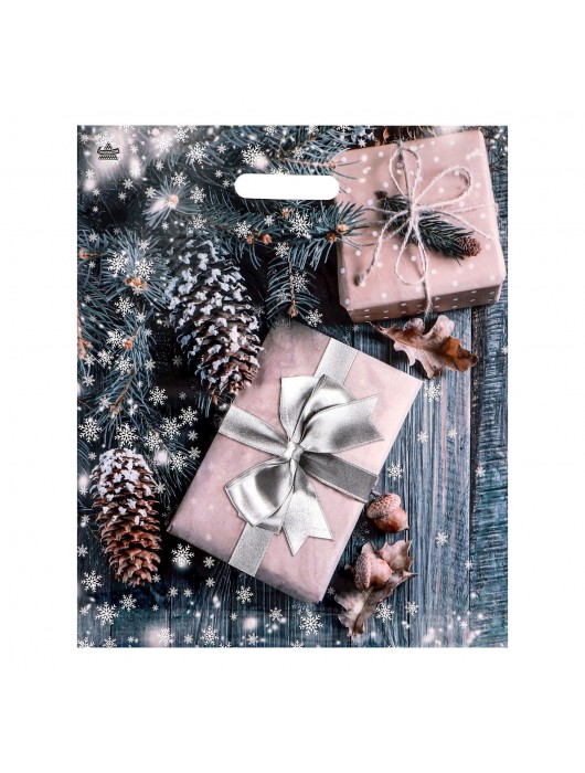 Новогодний пакет с принтом в виде подарков и вырубной ручкой (45х38 см) - Сима-Ленд - купить с доставкой в Мытищах