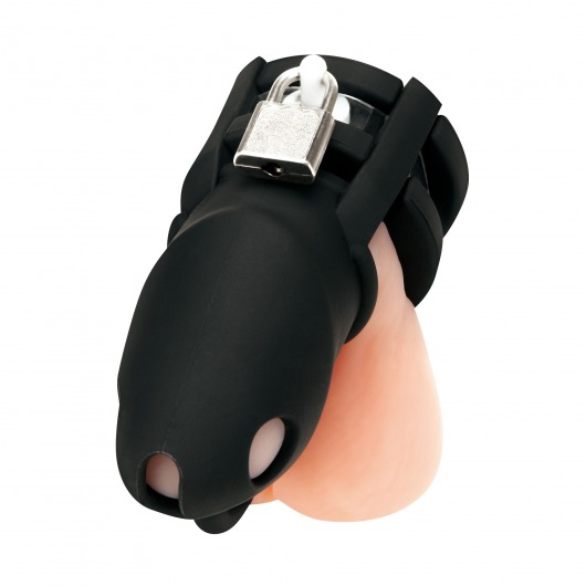 Черная клетка для пениса Silicone Small 2 in Cock Cage With Ball Divider - BlueLine - купить с доставкой в Мытищах