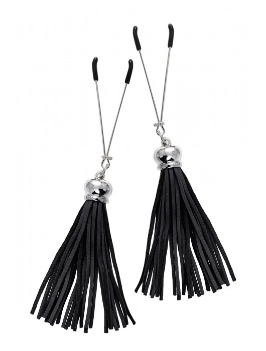 Зажимы на соски «Вилки» с черными кисточками из замши - Pecado - купить с доставкой в Мытищах