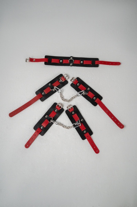 Черно-красный набор фиксаций: наручники, оковы и ошейник - Crazy Handmade - купить с доставкой в Мытищах