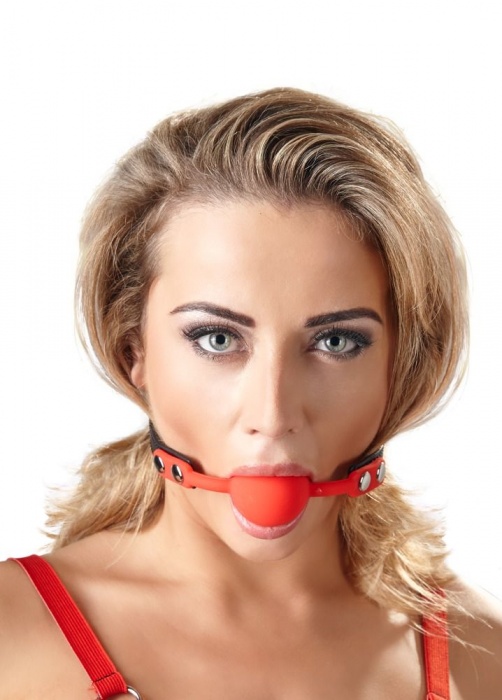 Силиконовый кляп-шар на чёрных ремешках Red Gag silicone - Orion - купить с доставкой в Мытищах