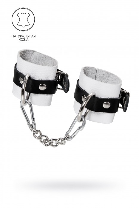 Бело-черные кожаные наручники с одним ремешком с люверсами - Pecado - купить с доставкой в Мытищах