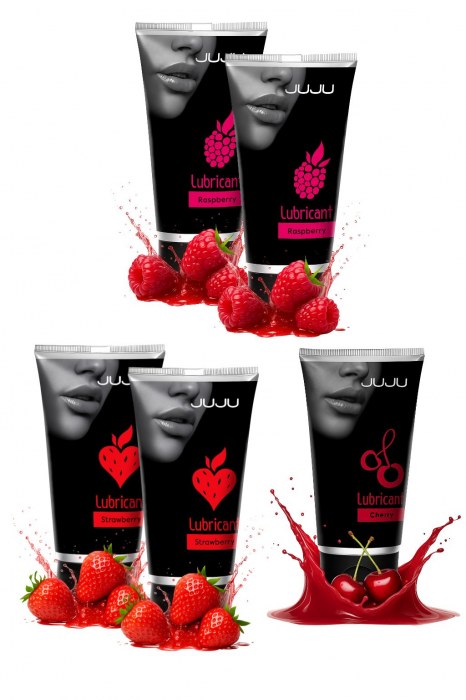 Набор из 5 съедобных лубрикантов JUJU (клубника х 2, малина х 2, вишня) - JuJu - купить с доставкой в Мытищах