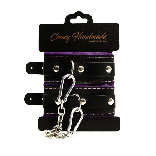 Черно-фиолетовые скругленные наручники с мягкой подкладкой - Crazy Handmade - купить с доставкой в Мытищах