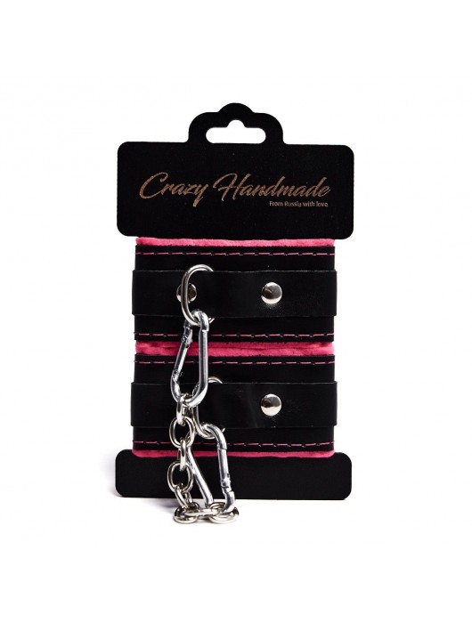 Черно-розовые скругленные наручники с мягкой подкладкой - Crazy Handmade - купить с доставкой в Мытищах