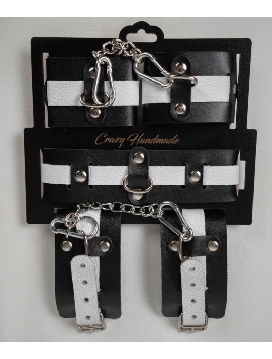Набор фиксаторов из черной и белой натуральной кожи - Crazy Handmade - купить с доставкой в Мытищах