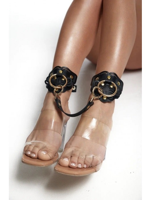 Черные кожаные оковы с резными узорами и клепками - Crazy Handmade - купить с доставкой в Мытищах