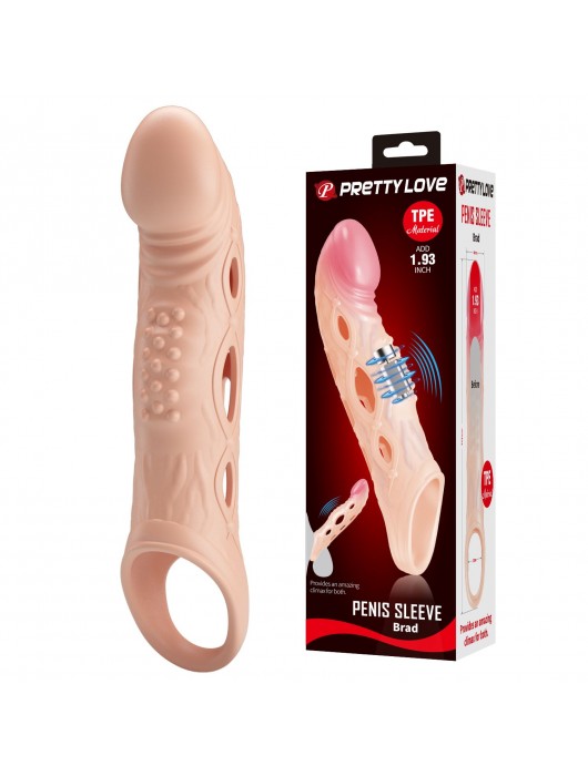 Телесная удлиняющая насадка с рельефом и вибрацией Brad - 21,3 см. - Baile - в Мытищах купить с доставкой
