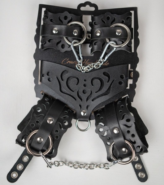 Черный ажурный кожаный набор фиксаций - Crazy Handmade - купить с доставкой в Мытищах