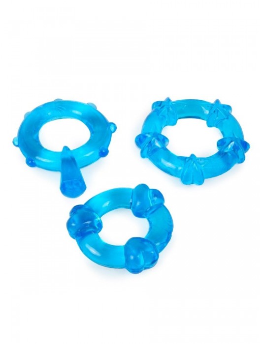 Набор из 3 синих эрекционных колец с различным рельефом - Erowoman-Eroman - в Мытищах купить с доставкой