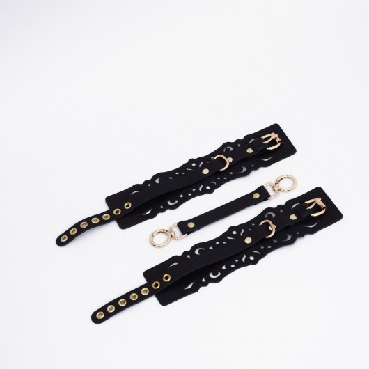 Черный кожаные оковы с узорами и золотистой фурнитурой - Crazy Handmade - купить с доставкой в Мытищах