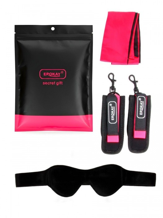 Черно-розовый эротический набор: маска, наручники и повязка - Erokay - купить с доставкой в Мытищах