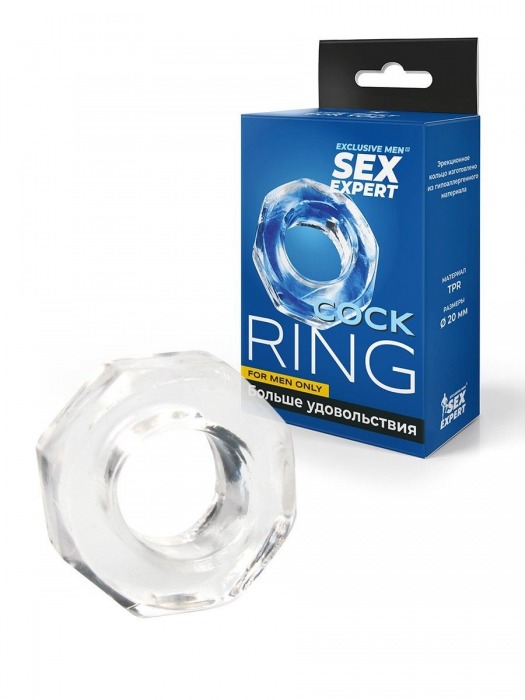 Прозрачное эрекционное кольцо в форме гайки - Sex Expert - в Мытищах купить с доставкой