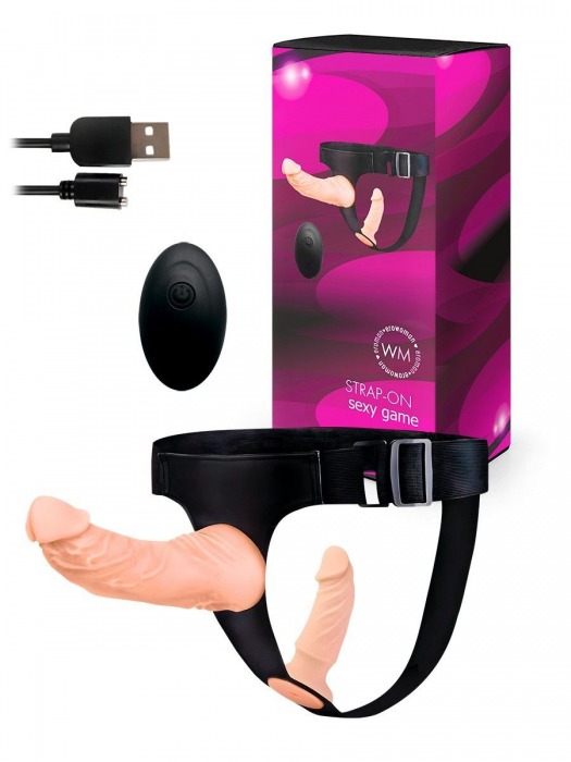 Женский страпон с 2 насадками, вибрацией и пультом ДУ - Erowoman-Eroman - купить с доставкой в Мытищах