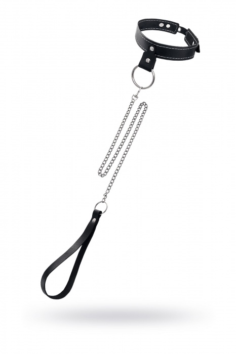 Черный узкий однослойный ошейник с серебристым поводком-цепочкой - Pecado - купить с доставкой в Мытищах
