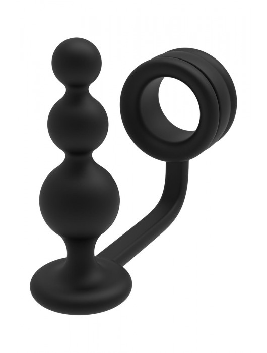 Черное эрекционное кольцо с анальной елочкой Cockring With Beaded Anal Plug - Dream Toys - в Мытищах купить с доставкой