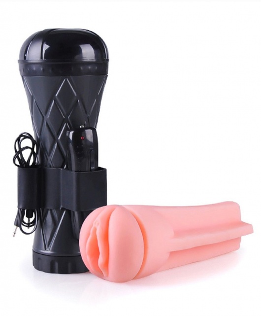 Телесный мастурбатор-вагина в черной колбе с вибрацией - Boys of Toys - в Мытищах купить с доставкой
