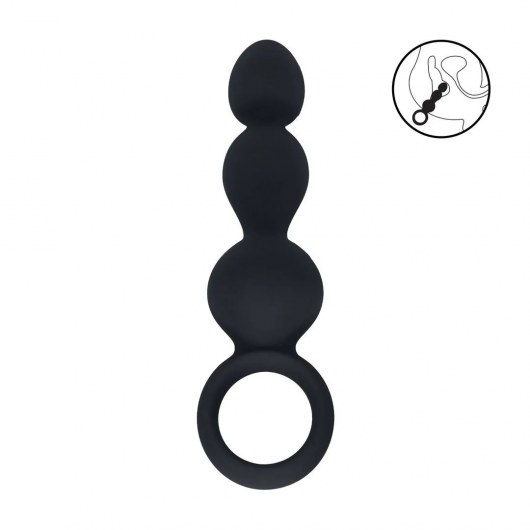 Черная анальная елочка Beaded Silicone Anal Probe with Loop - Shots Media BV
