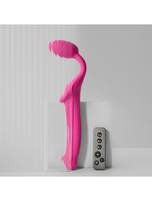 Ярко-розовый безремневой страпон Strap-on-me Vibrating Bendable Strap-On size M - Strap-on-me - купить с доставкой в Мытищах