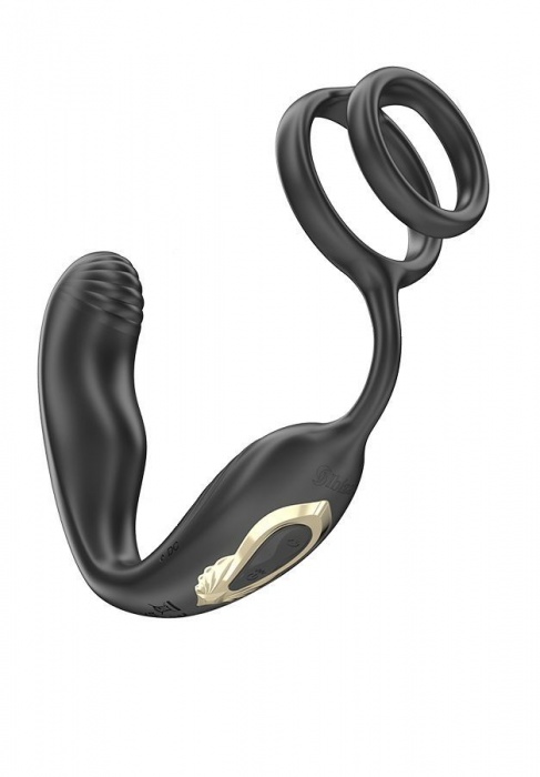 Черная анальная пробка с вращением и эрекционными кольцами - Ibiza - в Мытищах купить с доставкой