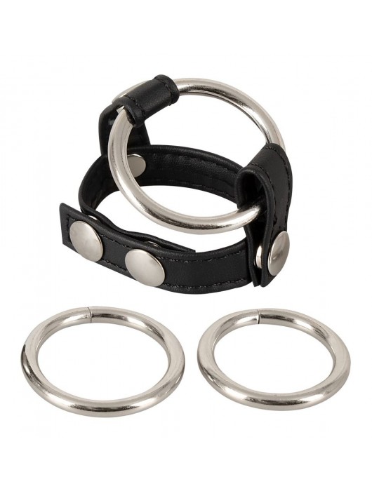 Подхват для мошонки с 3 съемными эрекционными кольцами Leder-Riemen - Orion - в Мытищах купить с доставкой
