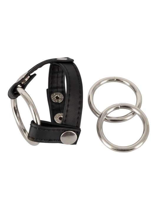 Подхват для мошонки с 3 съемными эрекционными кольцами Leder-Riemen - Orion - в Мытищах купить с доставкой