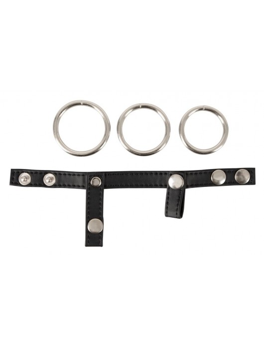 Подхват для мошонки с 3 съемными эрекционными кольцами Leder-Riemen - Orion - в Мытищах купить с доставкой