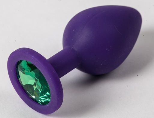 Фиолетовая силиконовая пробка с зеленым кристаллом - 9,5 см. - 4sexdreaM - купить с доставкой в Мытищах