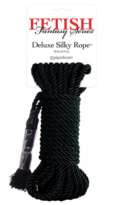 Черная веревка для фиксации Deluxe Silky Rope - 9,75 м. - Pipedream - купить с доставкой в Мытищах