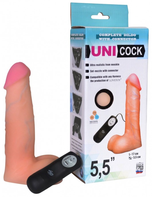 Фаллическая насадка Харнесс UNICOCK 5,5  с вибрацией - 17 см. - LOVETOY (А-Полимер) - купить с доставкой в Мытищах