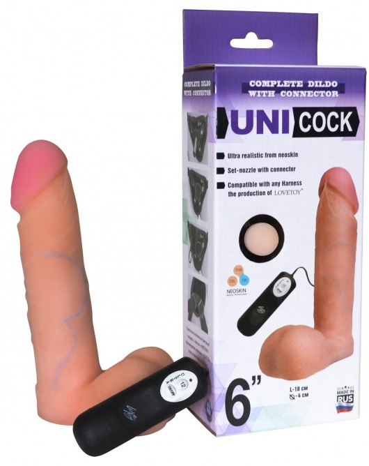 Фаллическая насадка Харнесс UNICOCK 6  с вибрацией - 18 см. - LOVETOY (А-Полимер) - купить с доставкой в Мытищах