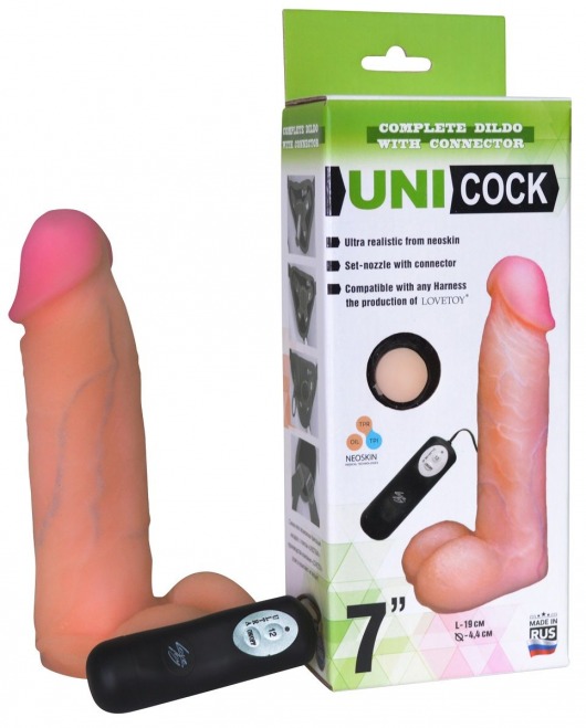 Фаллическая насадка Харнесс UNICOCK 7  с вибрацией - 19 см. - LOVETOY (А-Полимер) - купить с доставкой в Мытищах