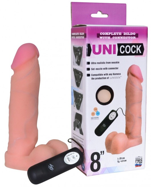 Фаллическая насадка Харнесс UNICOCK 8  с вибрацией - 20 см. - LOVETOY (А-Полимер) - купить с доставкой в Мытищах