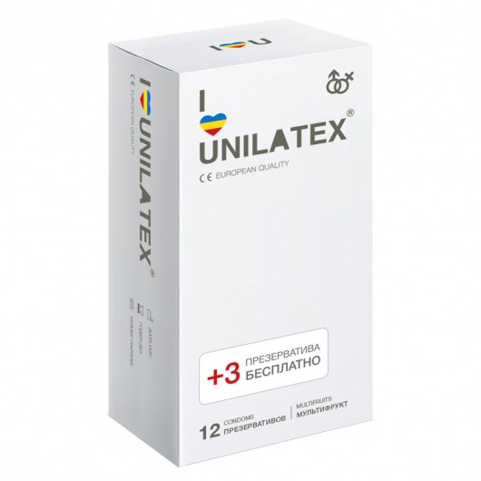 Разноцветные ароматизированные презервативы Unilatex Multifruit  - 12 шт. + 3 шт. в подарок - Unilatex - купить с доставкой в Мытищах