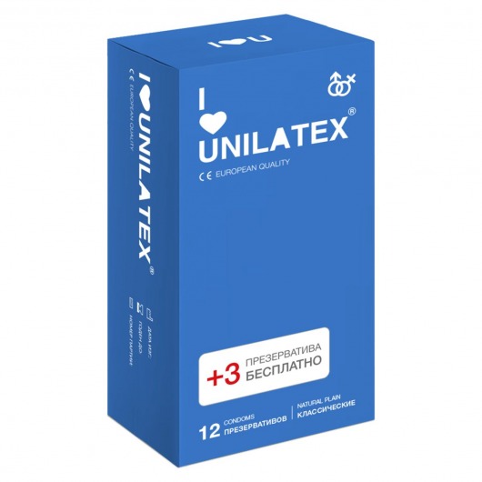 Классические презервативы Unilatex Natural Plain - 12 шт. + 3 шт. в подарок - Unilatex - купить с доставкой в Мытищах