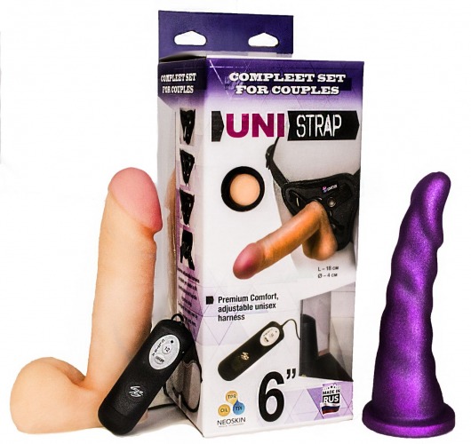 Вибрострапон с двумя насадками UniStrap - 18 и 18 см. - LOVETOY (А-Полимер) - купить с доставкой в Мытищах