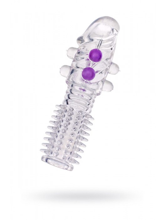 Гелевая прозрачная насадка с шариками и шипами - 14 см. - Toyfa Basic - в Мытищах купить с доставкой