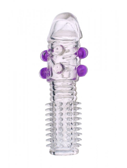 Гелевая прозрачная насадка с шариками и шипами - 14 см. - Toyfa Basic - в Мытищах купить с доставкой
