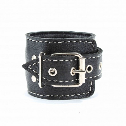 Чёрные кожаные наручники с крупной строчкой - БДСМ Арсенал - купить с доставкой в Мытищах