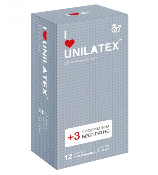 Презервативы с точками Unilatex Dotted - 12 шт. + 3 шт. в подарок - Unilatex - купить с доставкой в Мытищах