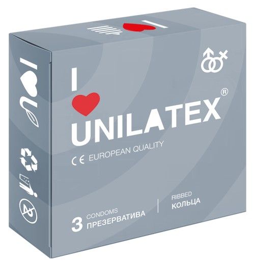 Презервативы с рёбрами Unilatex Ribbed - 3 шт. - Unilatex - купить с доставкой в Мытищах