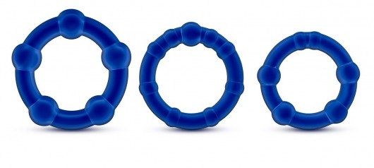 Набор из 3 синих эрекционных колец Stay Hard Beaded Cockrings - Blush Novelties - в Мытищах купить с доставкой
