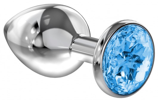 Большая серебристая анальная пробка Diamond Light blue Sparkle Large с голубым кристаллом - 8 см. - Lola Games - купить с доставкой в Мытищах