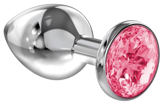 Большая серебристая анальная пробка Diamond Pink Sparkle Large с розовым кристаллом - 8 см. - Lola Games - купить с доставкой в Мытищах