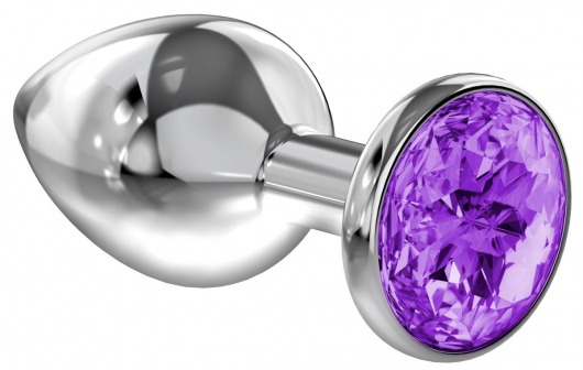 Большая серебристая анальная пробка Diamond Purple Sparkle Large с фиолетовым кристаллом - 8 см. - Lola Games - купить с доставкой в Мытищах
