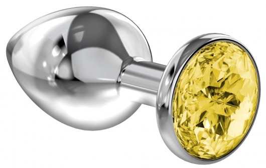 Большая серебристая анальная пробка Diamond Yellow Sparkle Large с жёлтым кристаллом - 8 см. - Lola Games - купить с доставкой в Мытищах