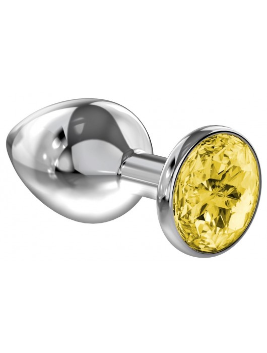 Малая серебристая анальная пробка Diamond Yellow Sparkle Small с жёлтым кристаллом - 7 см. - Lola Games - купить с доставкой в Мытищах