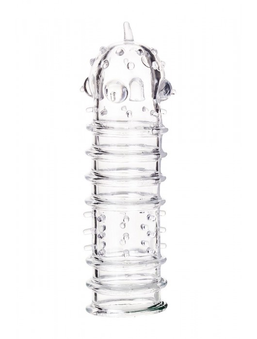 Прозрачная насадка на пенис TOYFA A-Toys с ребрами и точками - 15,3 см. - A-toys - в Мытищах купить с доставкой